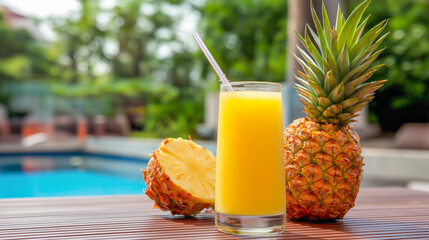 Enjoy refreshing pineapple juice by the poolside on a sunny day