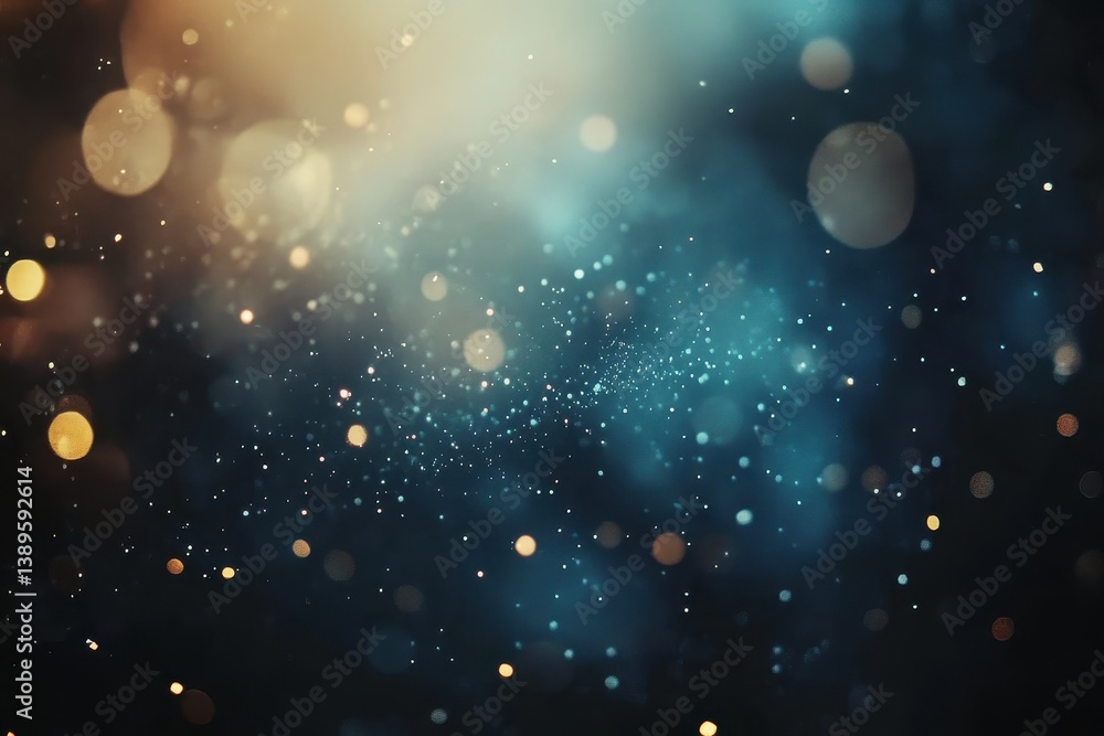 Poster abstract bokeh lights background with golden sparkles on dark blue a festive and dreamy ambiance for