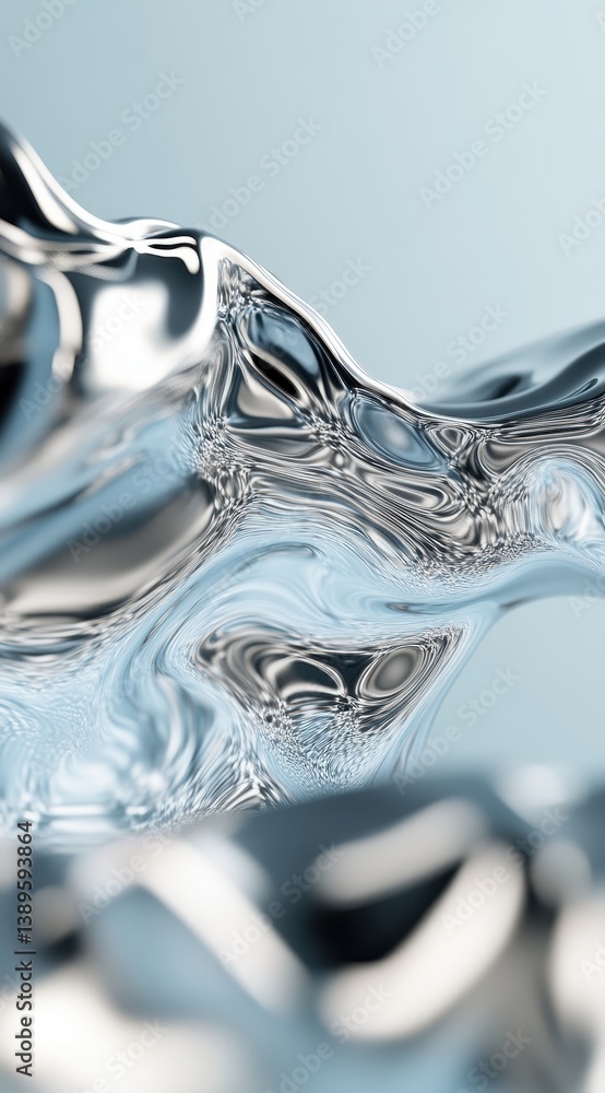 Aufkleber Abstract Flowing Clear Liquid Forming Wavy Shapes with Reflections in a Clean Simple Light Blue Background Water Movement and Dynamic Design