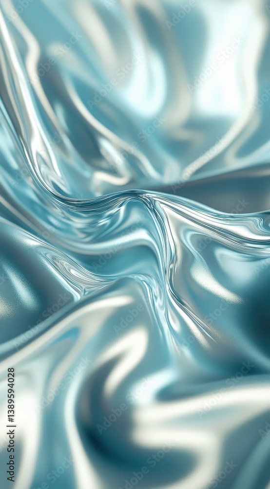Poster Abstract Folds of Silky Blue and Silver Fabric with Smooth Texture Reflective Surface Creates Elegant Backdrop for Modern Artistic Design with Soft Flowing Waves
