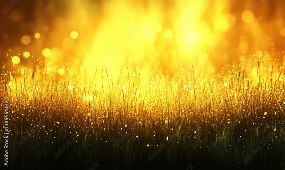 Aufkleber Abstract Golden Field with Bokeh Lights in a Warm Sunny Landscape Shimmering Grass Blades and Sparkling Details Creating a Dreamy Ethereal Scenic Backdrop