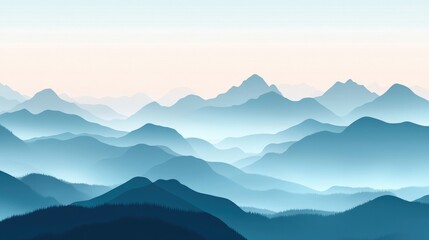 Fototapeta premium Vector illustration of mountains in morning haze, panoramic view