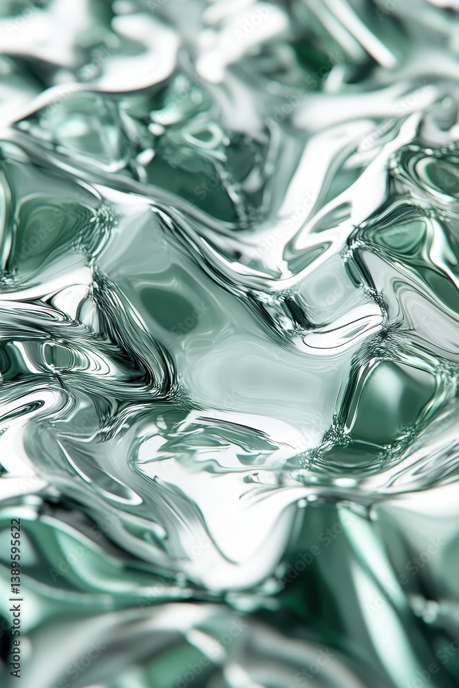 Poster abstract liquid texture background in shades of light green and white with glossy surface ripple pat