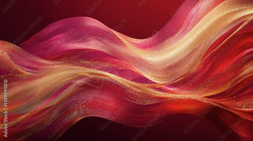 Poster abstract waves of red and gold with dynamic flowing textures