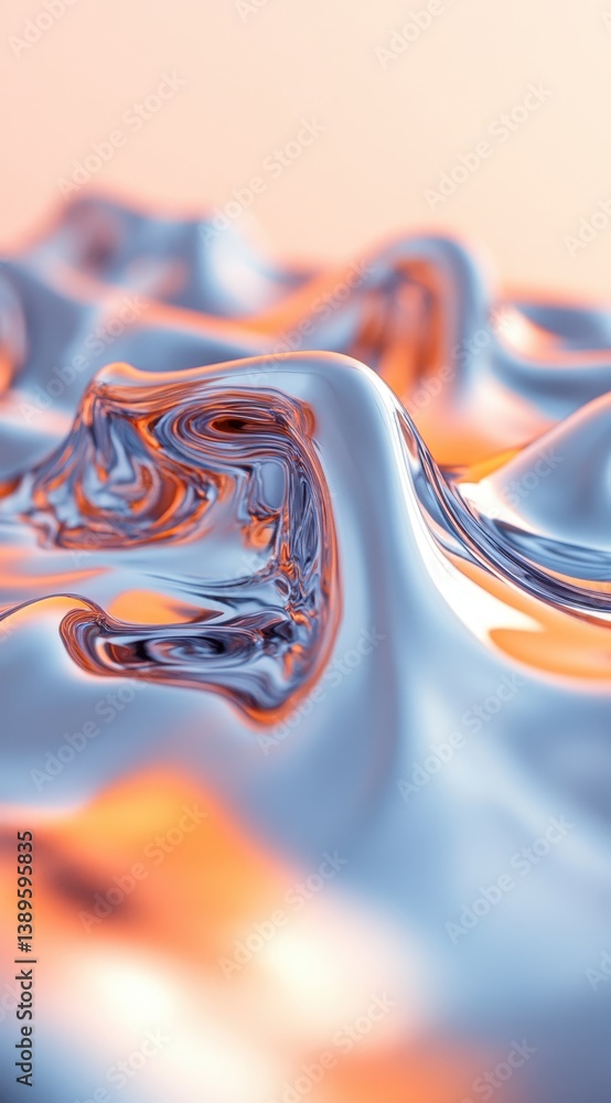 Fototapete Abstract Metallic Liquid Surface with Iridescent Shine in Silver Chrome Tones and Wavy Design Element with Dynamic Motion and Fluid Texture for Modern Art Backdrop