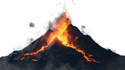 Fiery Volcano Eruption with Lava on Transparent Background for Design Projects