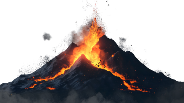 Fiery Volcano Eruption with Lava on Transparent Background for Design Projects