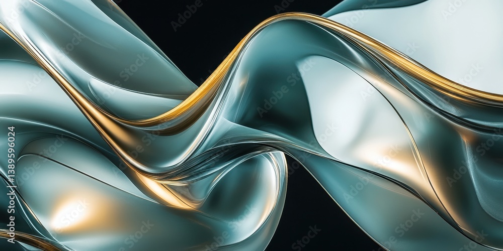 Aufkleber abstract metallic waves with gold accents on dark backdrop digital rendering creating an elegant des