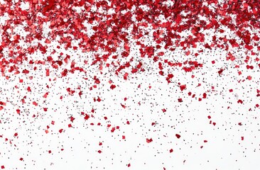 Red and white confetti falling on a pure white background