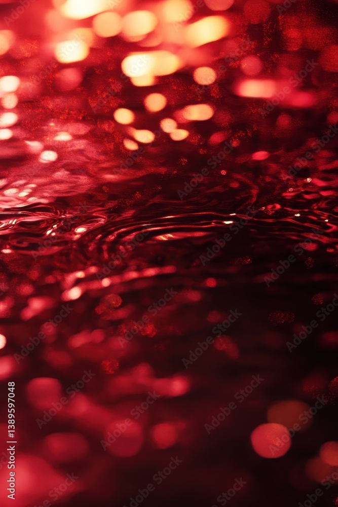 Poster abstract red water surface with bokeh light reflections creating a festive and elegant background wi