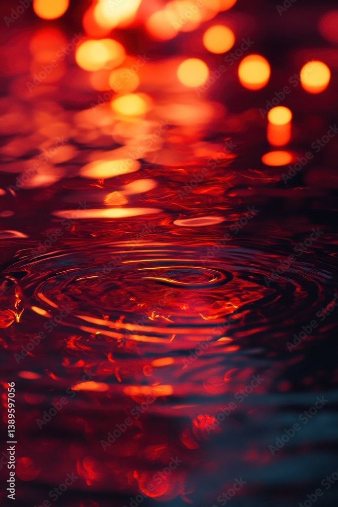 Poster abstract red water surface with bokeh lights creates a dreamy background with vibrant reflections sh