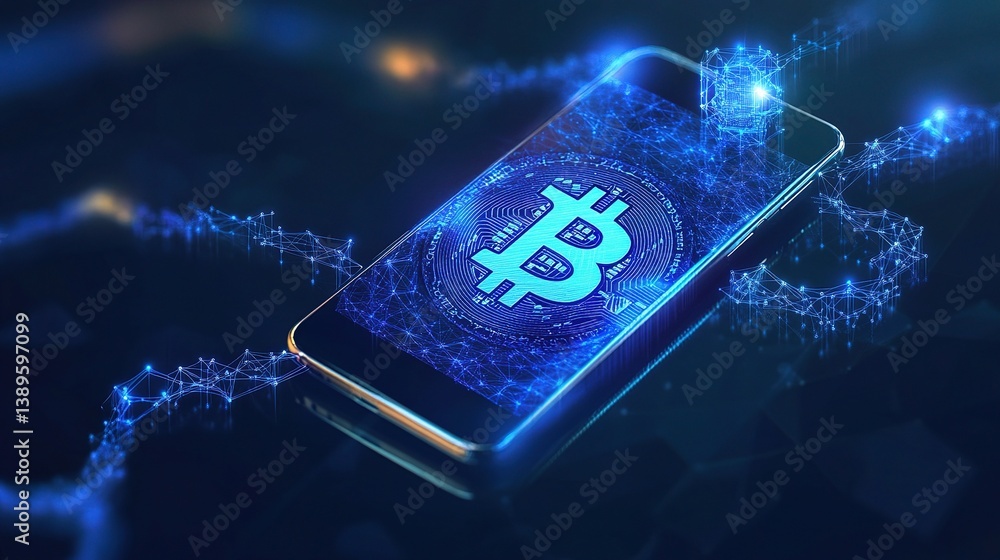 Poster digital cryptocurrency tracking on mobile device using blockchain technology