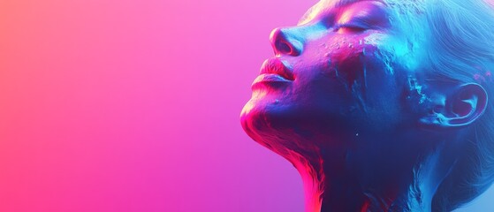 Fototapeta premium A woman's face is painted in a bright, neon color