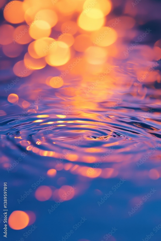 Leinwandbilder Abstract Water Ripples with Bokeh Effect in Blue and Orange Tones Reflecting Light and Creating Circular Patterns on a Fluid Surface