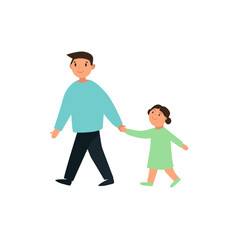 Dad is walking with his daughter. For poster, card, banner, discount, special offer, cover, menu, advertising. Vector illustration EPS10 

