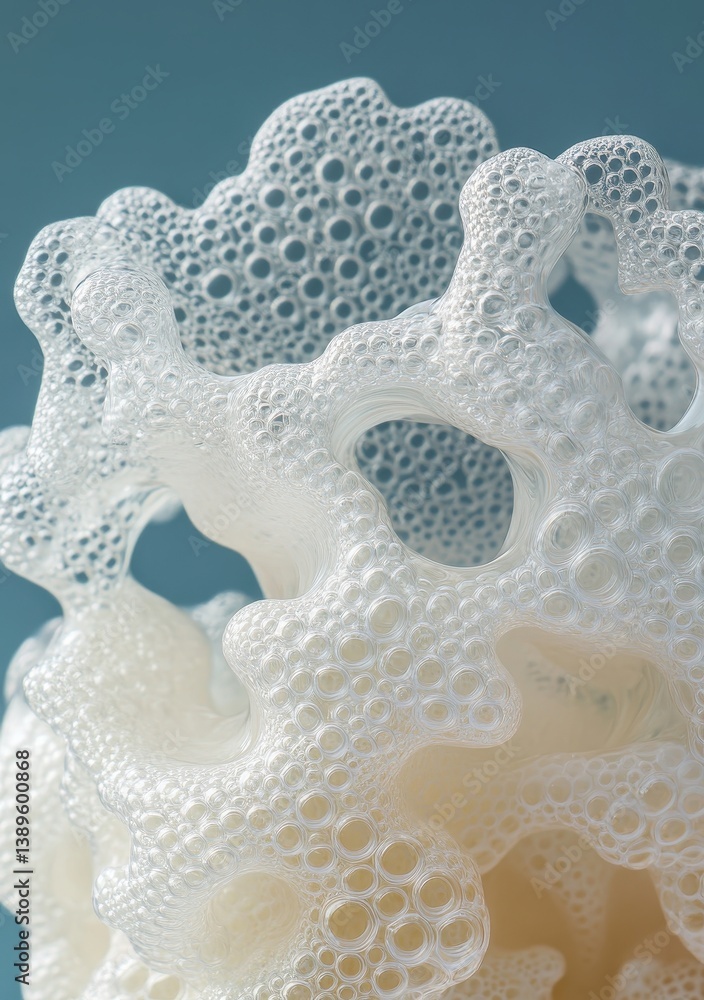 Aufkleber Abstract White Foam Texture with Bubble Clusters on Blue Background Intense Macro Detail Perfect For Backgrounds or Textures