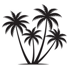 Set of Vector Black silhouettes of palm trees on a white background.