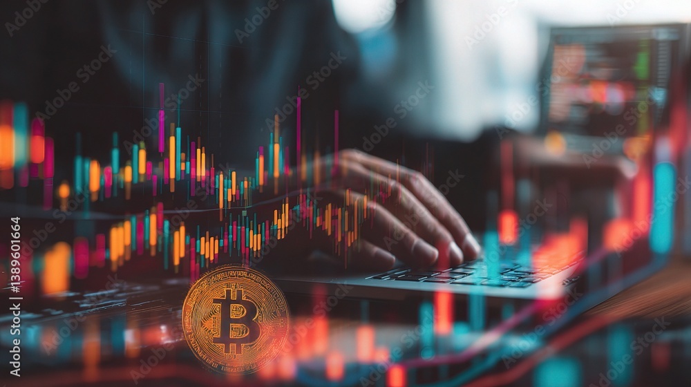 Poster Entrepreneur Working on Blockchain Investment with Data Visualization