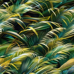 Fototapeta premium Seamless Pattern Green Background. Repeating design with leaves. Tropical seamless pattern with lush foliage for backgrounds or designs