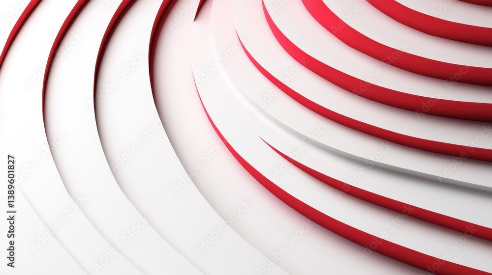 Poster abstract curved layers in red and white with smooth textures