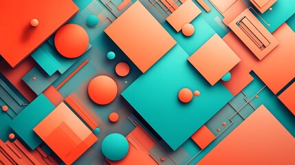 Abstract geometric shapes, orange and teal.