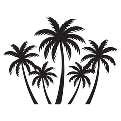 Fototapeta premium Set of Vector Black silhouettes of palm trees on a white background.