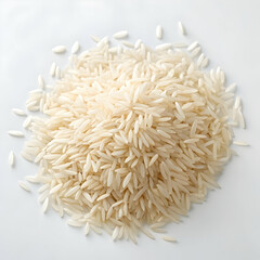 Raw Basmati Rice Grains on White Background