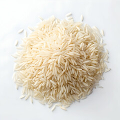 Raw Basmati Rice Grains on White Background