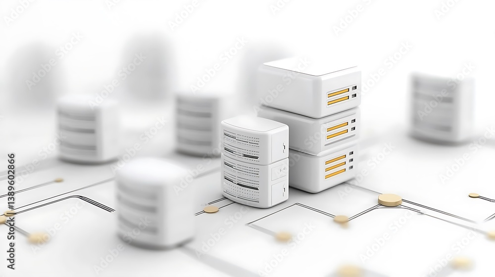Poster clean white server architecture and data storage systems on a circuit