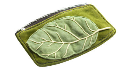Stylish Green Change Purse on Isolated White Background Flat Lay Display