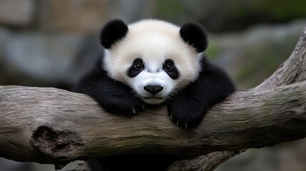 Fototapeta premium Cute panda cub resting on a branch