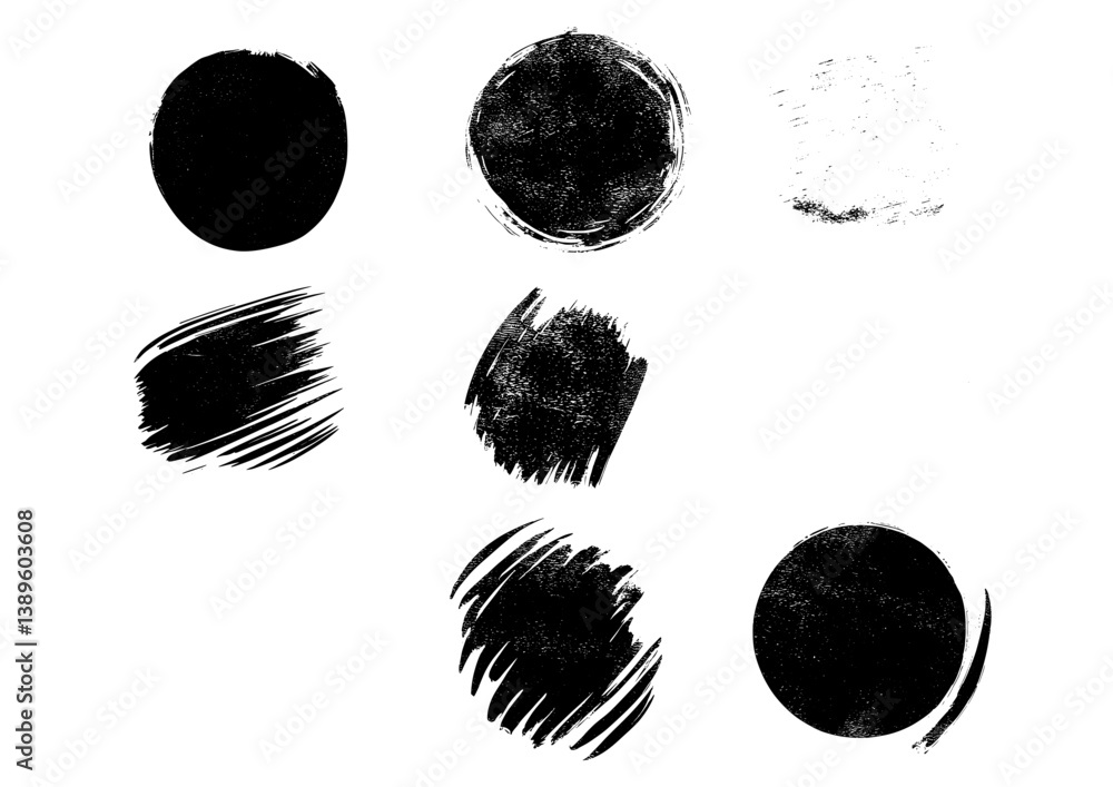 Poster a set of modern glitch circle frames featuring round digital error video textures with color visual 