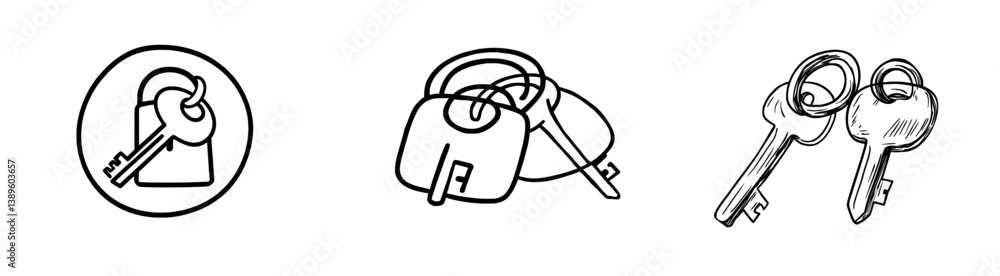 Poster a hand-drawn doodle of a lock and key in sketch style represents protection and an isolated key to s