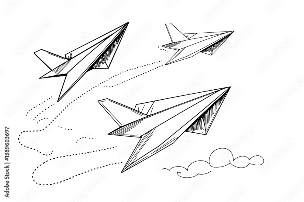 Poster this design includes a series of hand-drawn doodle paper planes, each isolated and illustrating a un