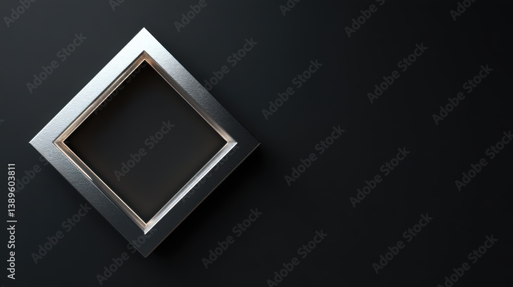 Poster blank logo frame with modern style on black background. empty silver template for design emblem and 