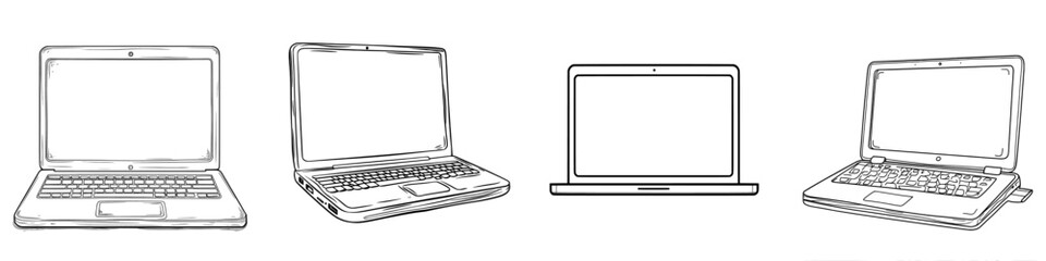 A laptop doodle icon is represented by a modern illustration of computer line art