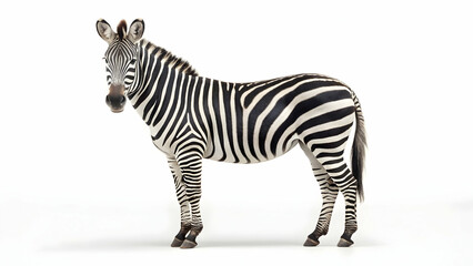 African Zebra with Stripes on White Background
