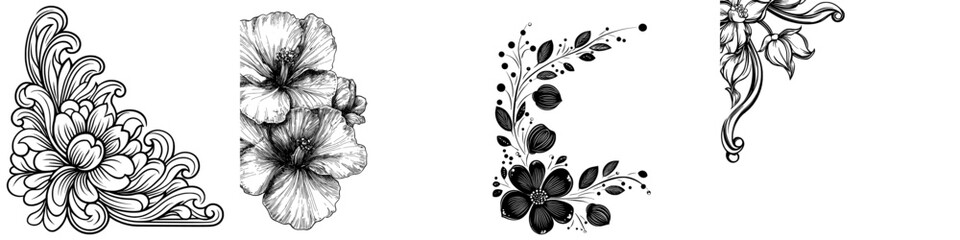 A vintage-style design element featuring a floral pattern corner border frame with a filigree heraldic crest motif