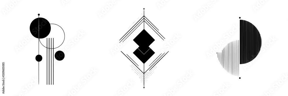 Poster minimalist line icons set featuring geometric shapes and patterns for modern design projects