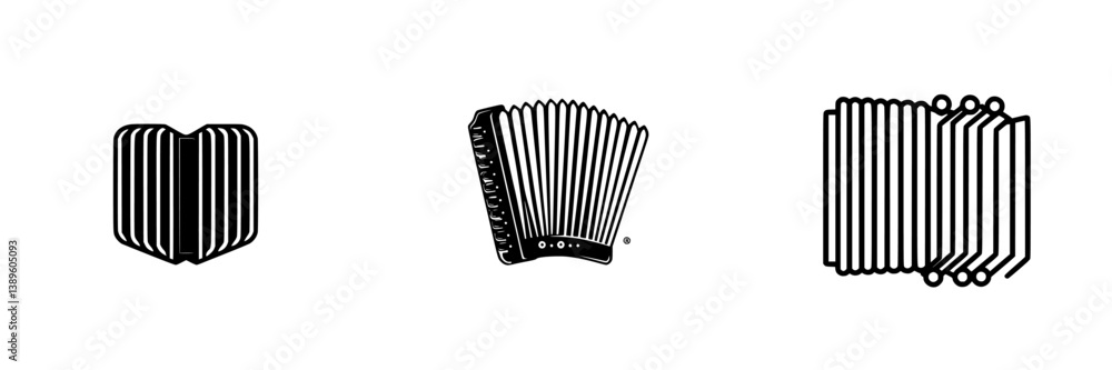 Poster vector minimalist line icons of musical instruments showcasing various accordion designs ideal for a