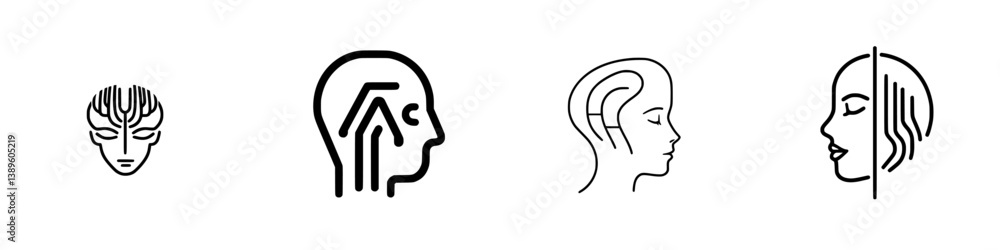 Poster collection of minimalist line icons representing human features and expressions in a simple design s