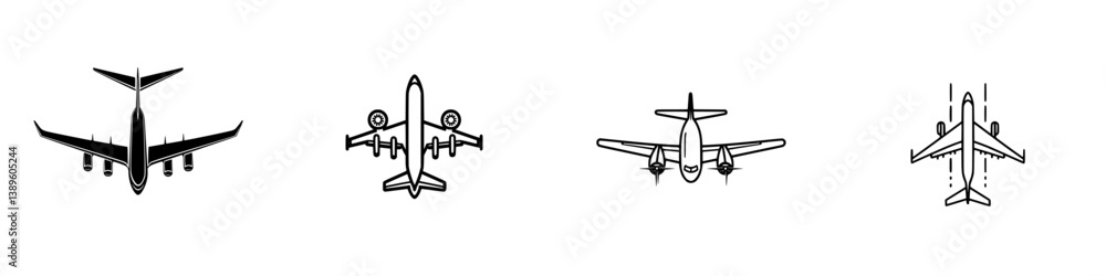 Poster minimalist line icons representing various airplane designs in vector format for creative projects a