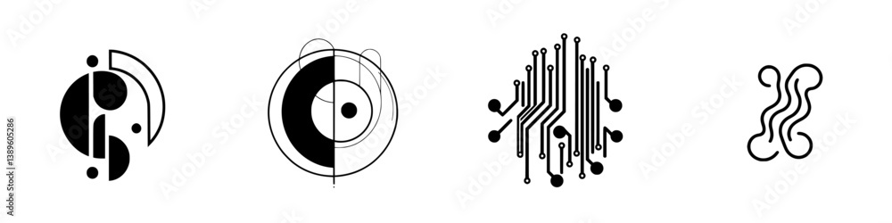 Poster vector minimalist line icons featuring abstract shapes and geometric patterns for modern design proj