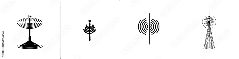 Aufkleber vector minimalist line icons representing communication, technology, and signal transmission concept