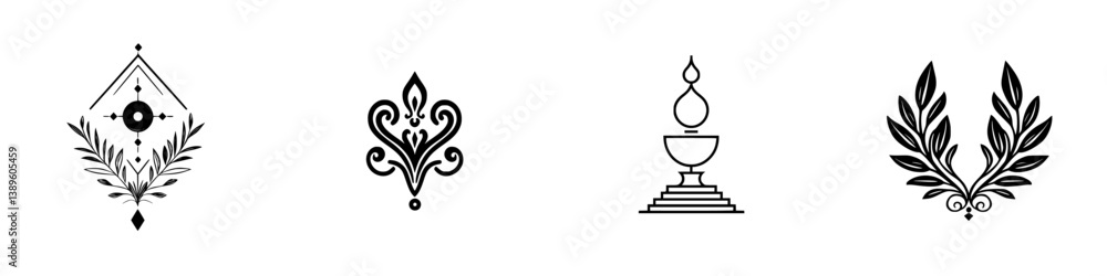 Aufkleber minimalist vector line icons depicting ornamental designs suitable for various digital and print app