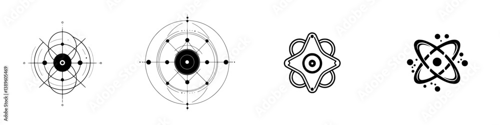 Aufkleber set of minimalist line icons featuring geometric shapes and abstract designs suitable for modern app