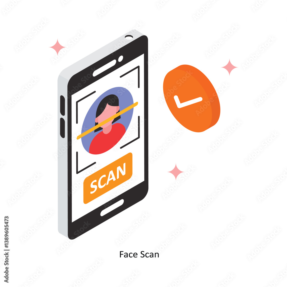 Poster face scan concept isometric style illustrations. eps 10 file