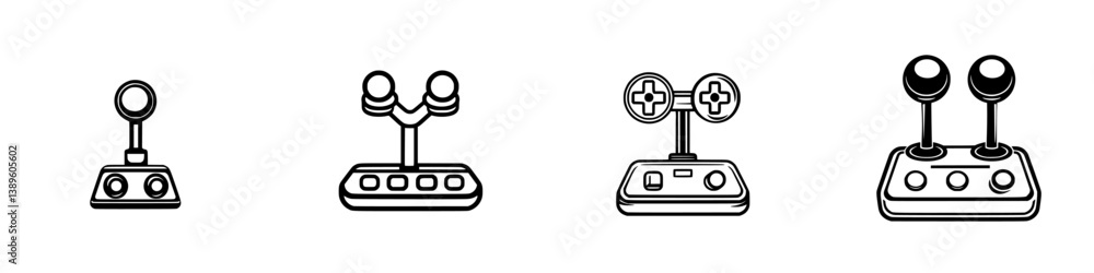 Poster Collection of minimalist line icons representing various types of gaming controllers and joysticks for digital design projects