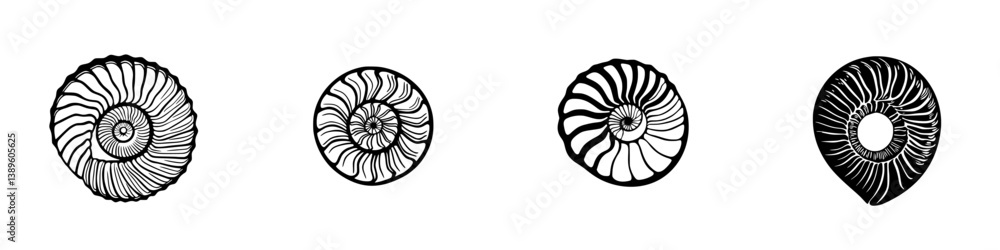 Poster Collection of minimalist line icons representing different types of nautilus shells for design projects and artistic purposes