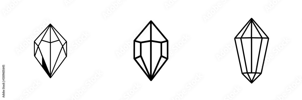 Poster minimalist line icons representing geometric crystal shapes in a simple and sleek style for design p